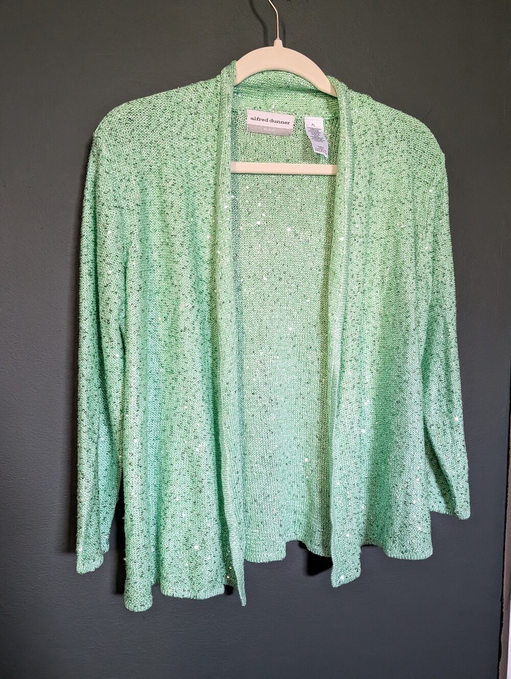 Alfred Dunner Light Mint Sequin Open-Front Cardigan PL
